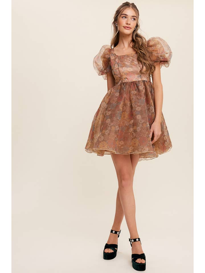 Listicle - Wholesale Dress - Women's - Floral Puff Sleeve Organza Mini Dress28