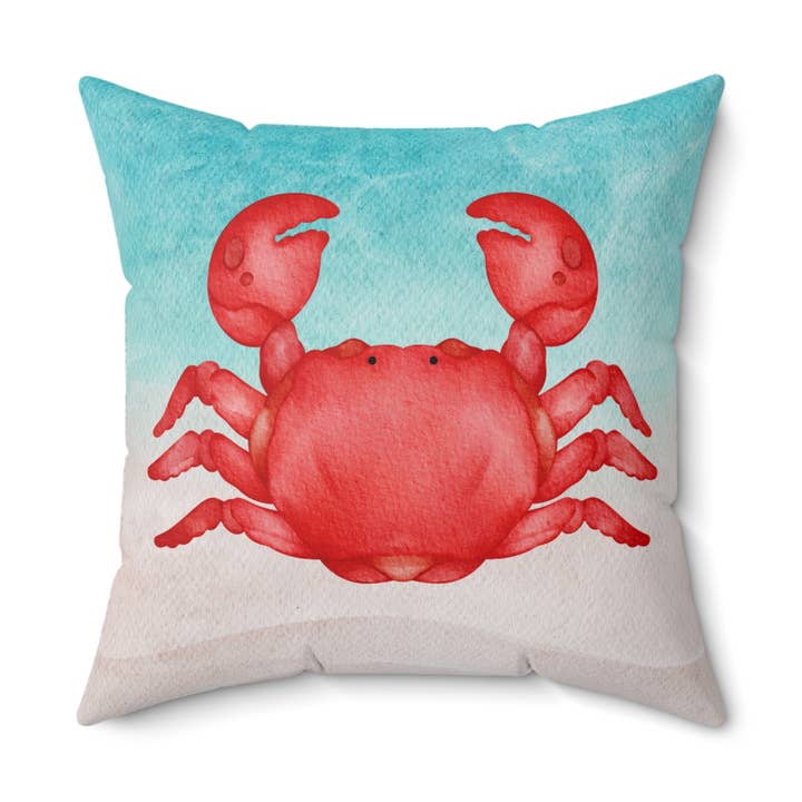 Red Crab watercolor, Blue Coastal Throw PIllow for wholesale by Lyn Roma