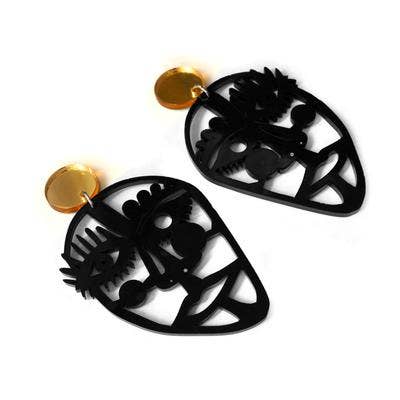 Boo and Boo Factory – wholesale Dangle earrings – Abstract Outline Face Statement Earrings in Black Acrylic