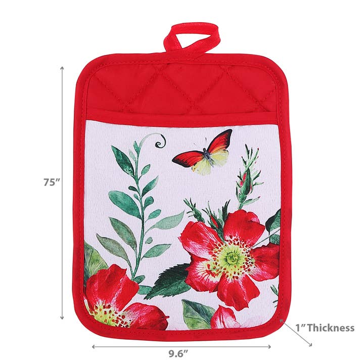 Multi Pot Holder With Pocket Fiery Red Floral for wholesale on Faire