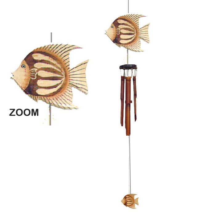 34" Natural Painted Fish Wind Chime for wholesale by CB Home Collection