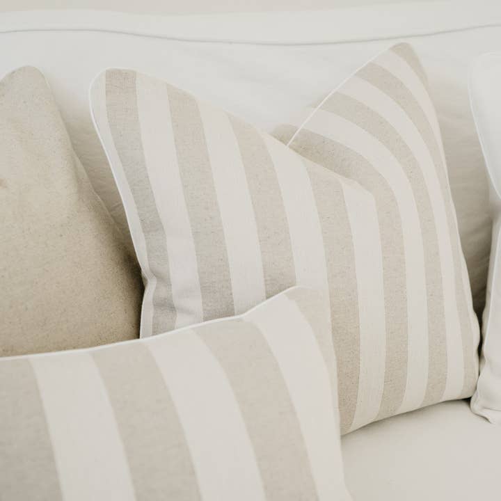 Annabelle, 3 cm stripe with Black Piping for wholesale by The Linen Edit