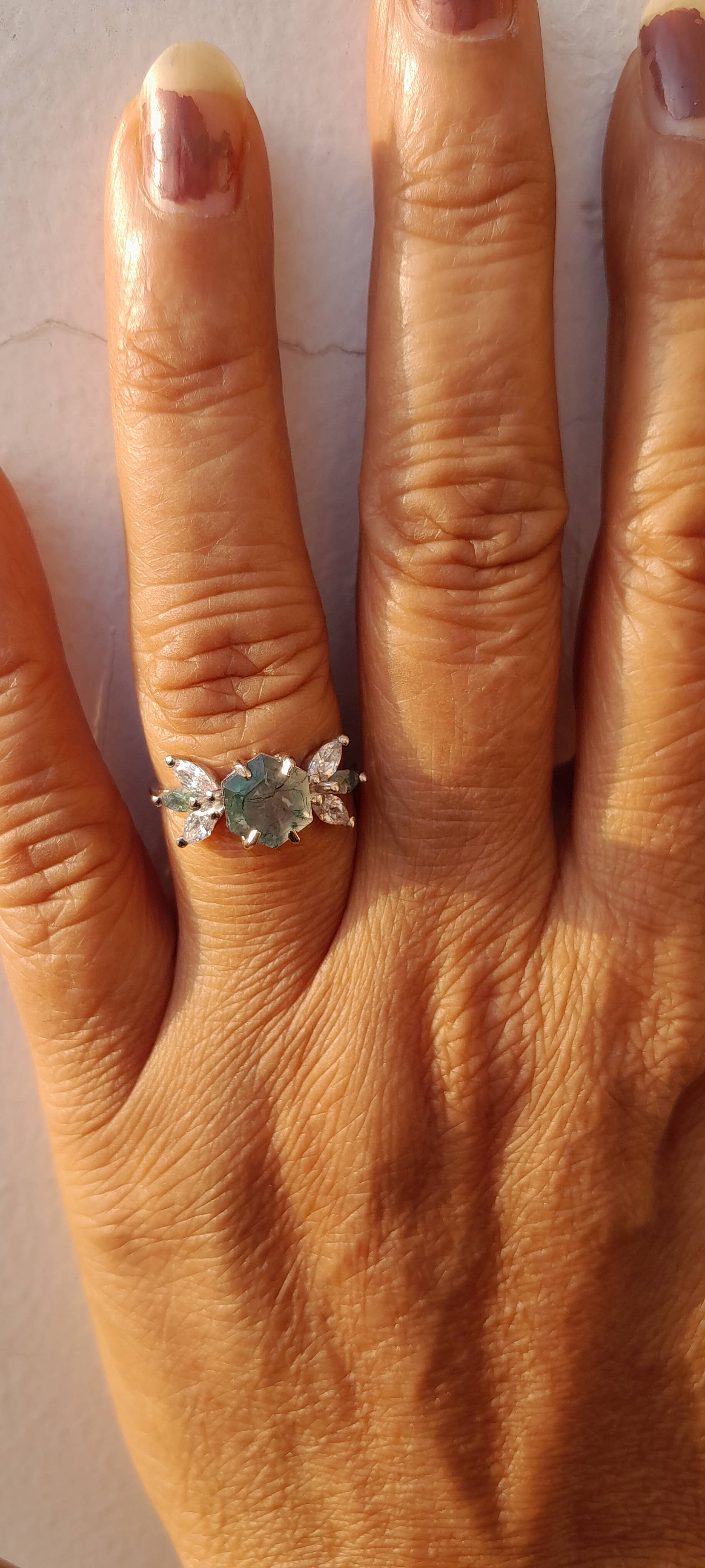 GEMPARA - Wholesale Multi-Stone Ring - Moss Agate hexagon ring2