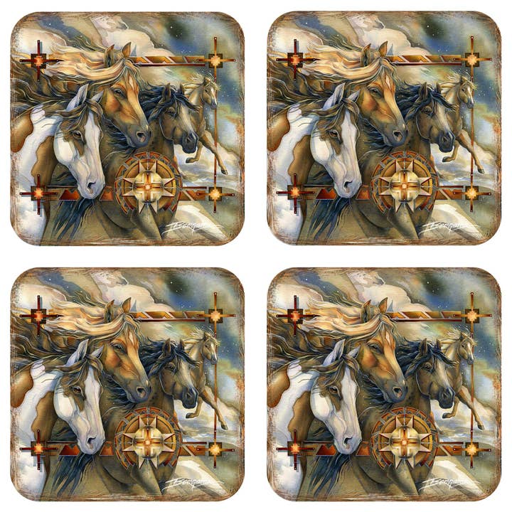 Designocracy - Vendita all'ingrosso Sottobicchiere - Sottobicchieri in legno | Cavalli selvaggi | Con retro in sughero | Fatto a mano4
