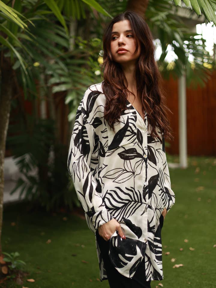 Salty Weekend - Wholesale Dress - Women's - ANTIGUA WHITE UBER PRINT SHIRT DRESS