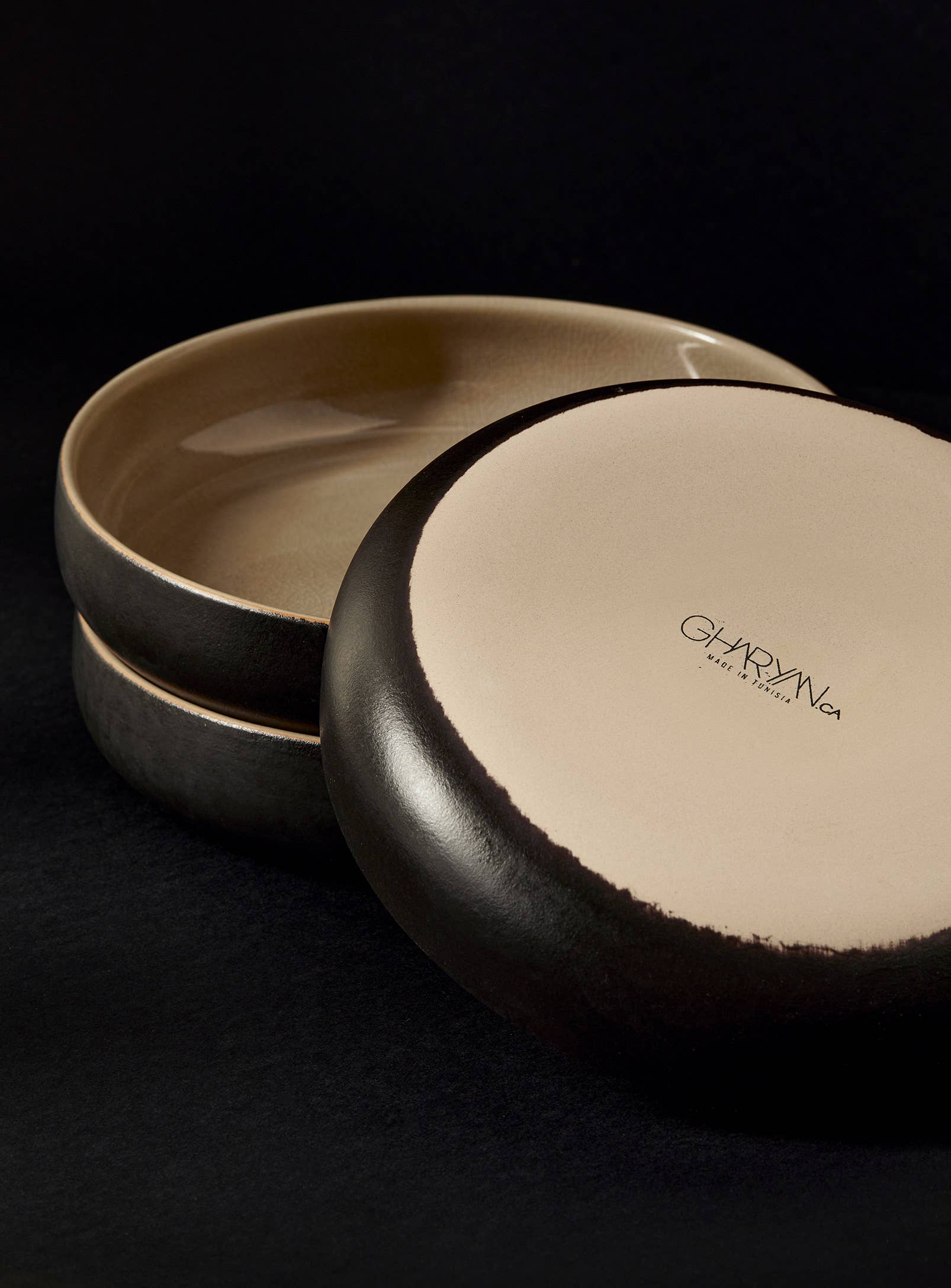 GHARYAN Stoneware & Olive Wood Tableware | Ships from USA - Wholesale Salad Plate - Handmade Stoneware Pasta/Salad Plate | Edan 7.9"10