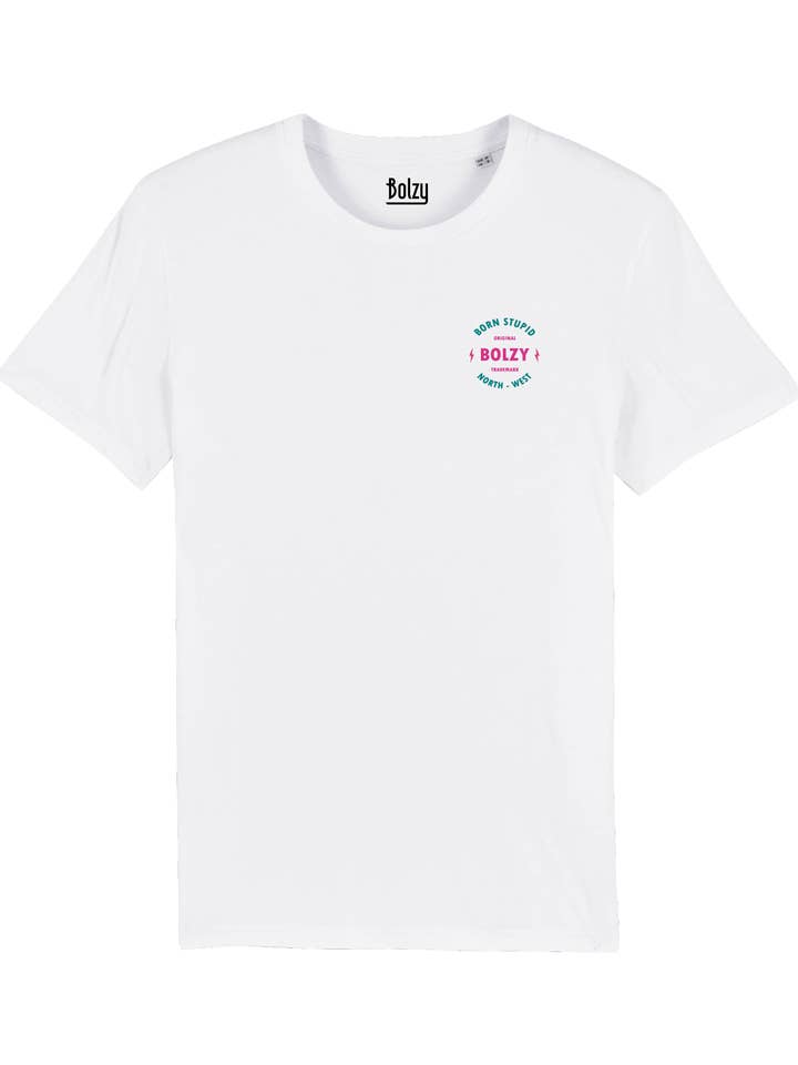 Tee Born Stupid Blanc pour la vente par Bolzy