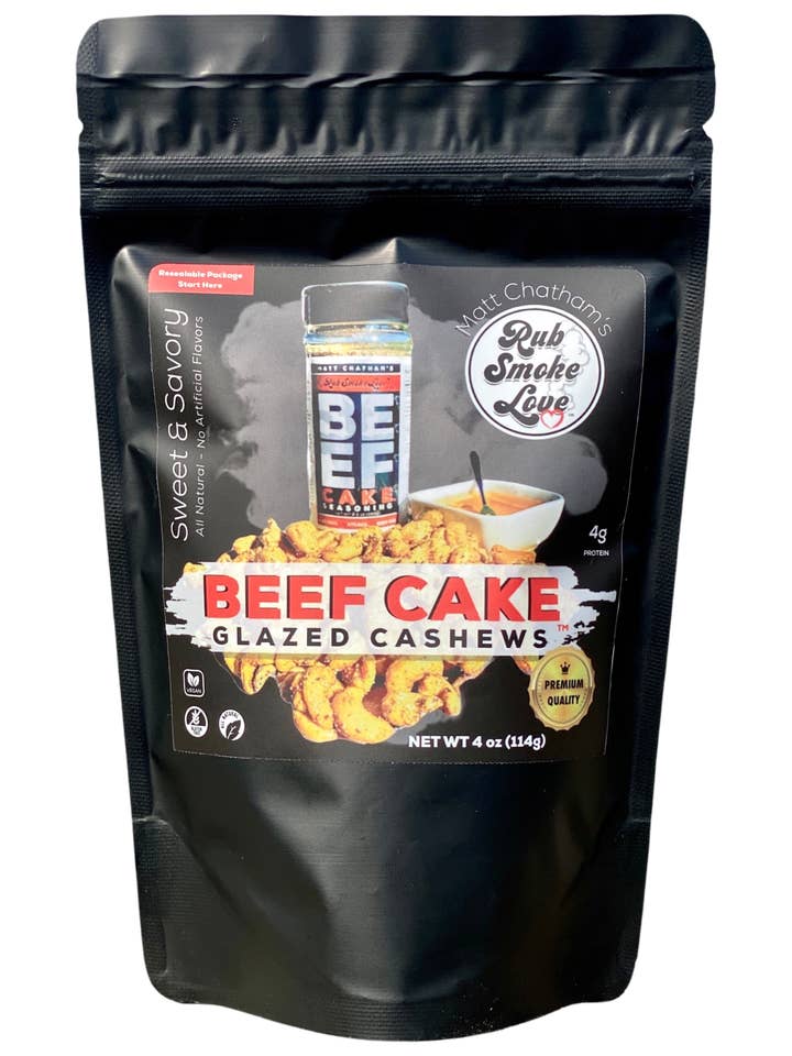 BEEF CAKE Glazed Cashews for wholesale by RUB SMOKE LOVE