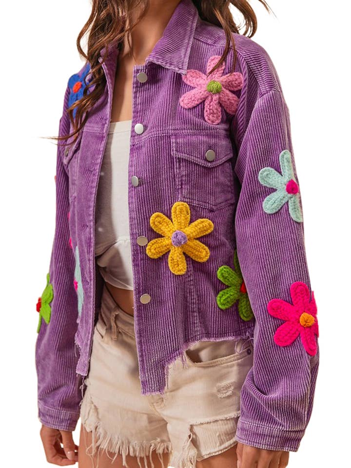 Vanilla Monkey - Wholesale Denim Jacket - Women's - Flower Crochet Patches Vintage Washed Jacket