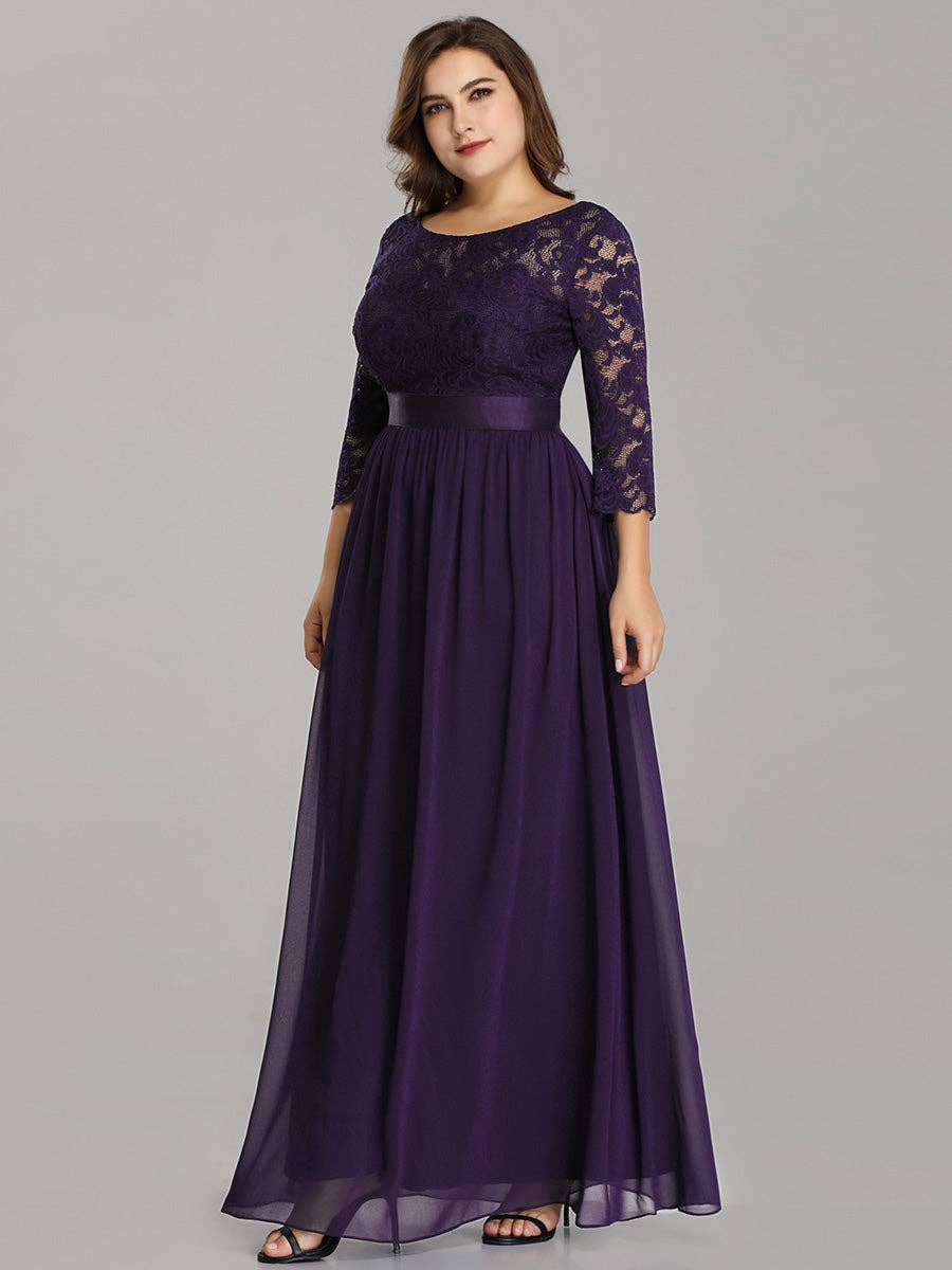 Ever-Pretty - Vente Robe de soirée – femme - Robe de demoiselle d'honneur en dentelle grande taille avec manches longues en dentelle19