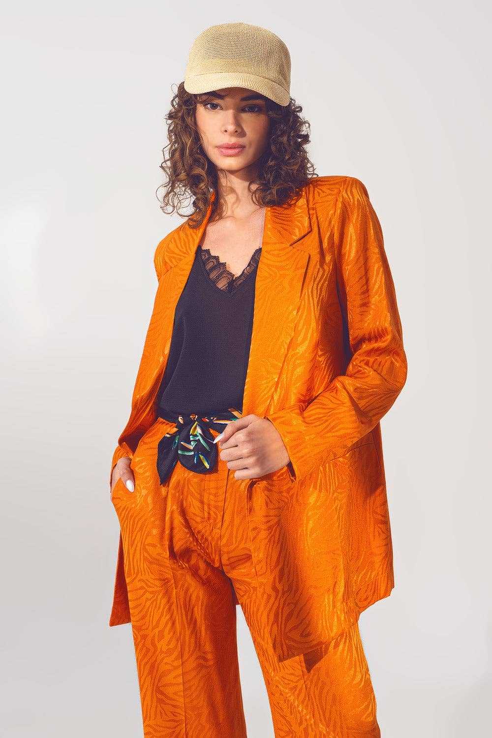 Oversized Zebra Print Blazer in Orange for wholesale on Faire