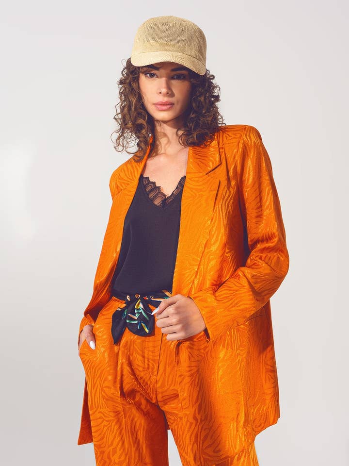 Oversized Zebra Print Blazer in Orange for wholesale on Faire0
