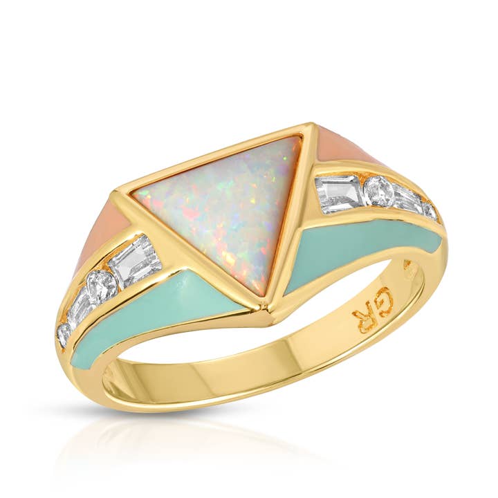 Bright Side Ring- Coral/Mint for wholesale by Glamrocks Jewelry