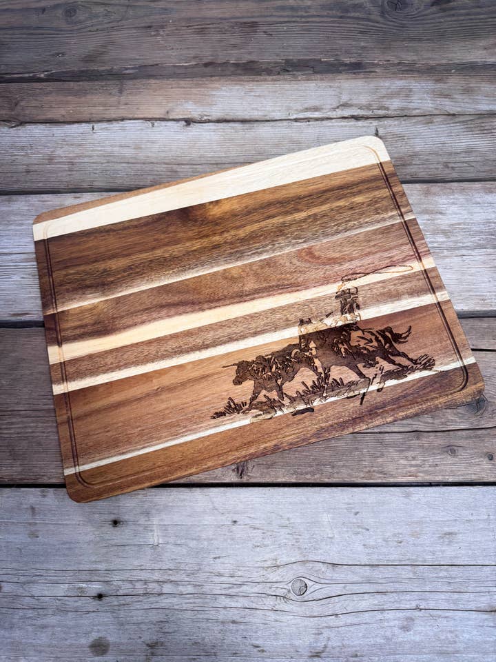 Large Cutting Board - Cowboy Roping for wholesale by Diamond Horseshoe Trading Co