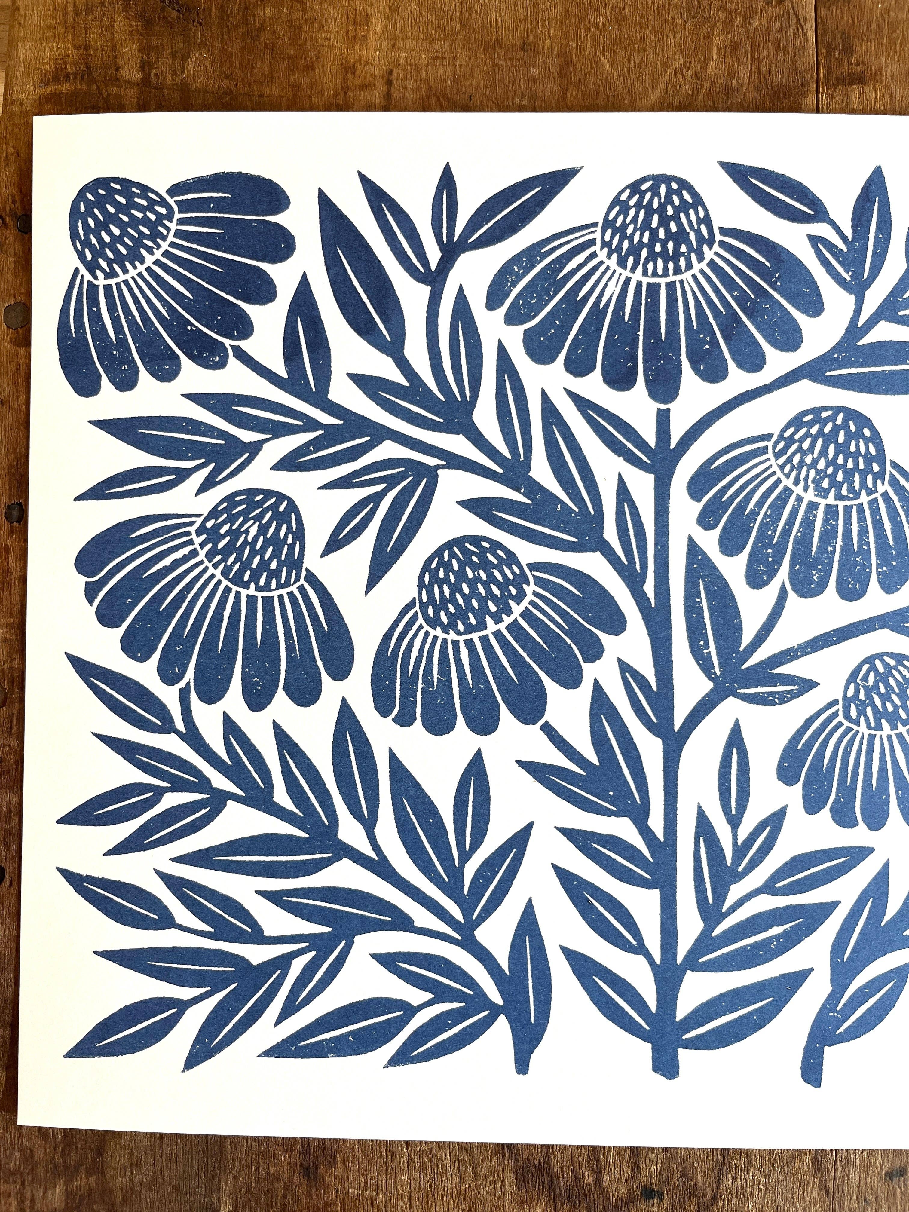 Katharine Watson - Vente Affiche d'art - Série Jardin : Impression Risograph Échinacée Marine1