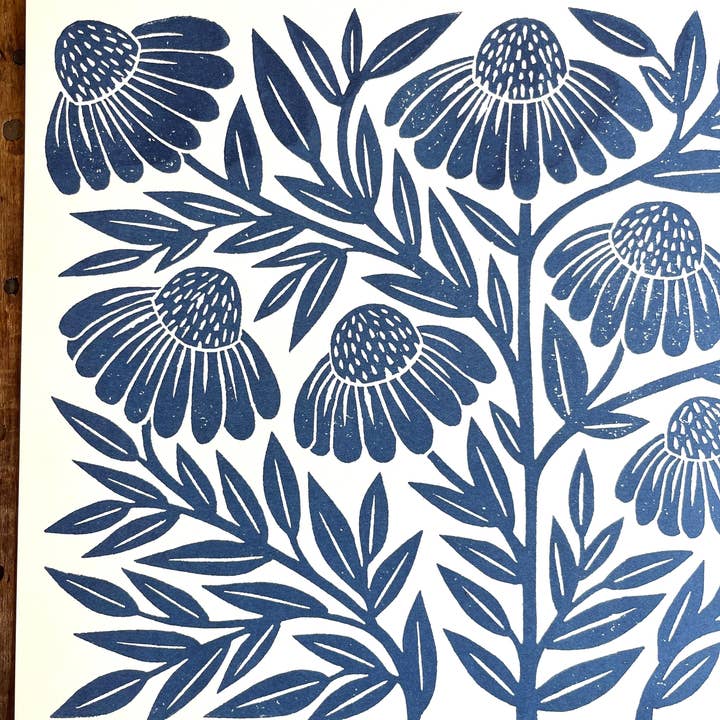 Katharine Watson - Vente Affiche d'art - Série Jardin : Impression Risograph Échinacée Marine1