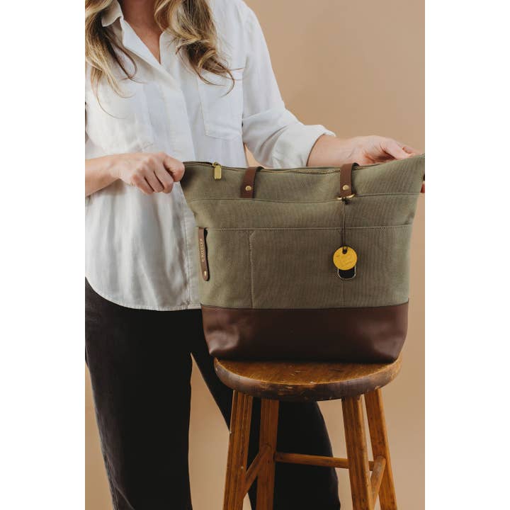 R.Riveter - Wholesale Tote Bag - Women's - Harriet Tote Bag | Fatigue Washed Canvas + Brown Leather7