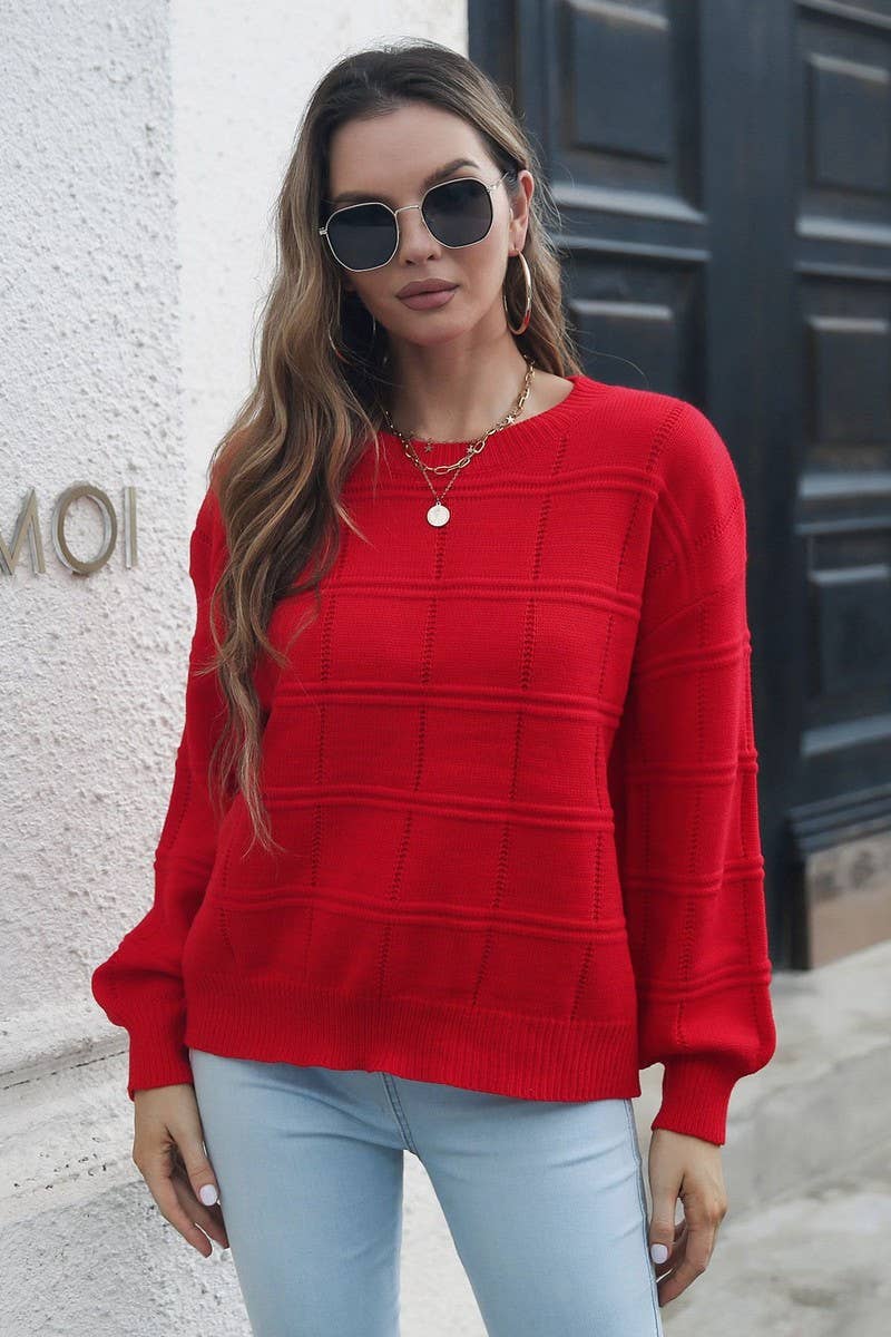 NINEXIS - Wholesale Knit Sweater - Women's - CWOSWL1799_Crew Neck Long Sleeve Pullover Sweater1