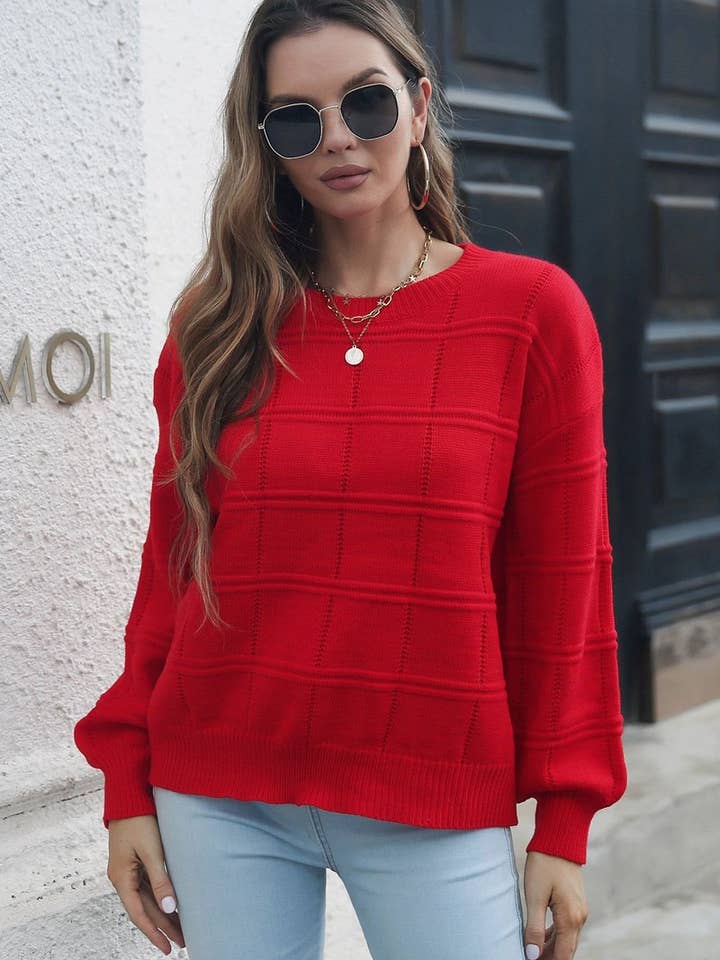 NINEXIS - Wholesale Knit Sweater - Women's - CWOSWL1799_Crew Neck Long Sleeve Pullover Sweater1