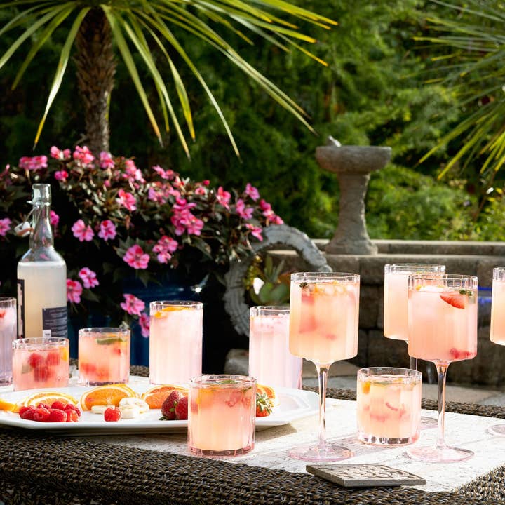 Jeanne Fitz - Wholesale Cocktail/Liquor Glass - Scalloped Rim Fluted Short Tumbler Glass, Set of 4, Pink6