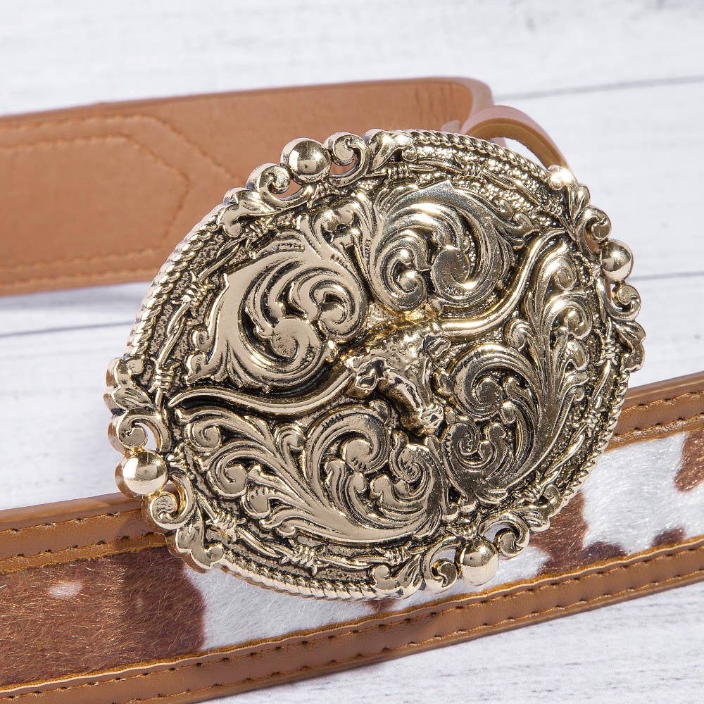 Collections by Fame Accessories - Wholesale Belt - Women's - Embroidered Longhorn Western Buckle Vegan Leather Belt2
