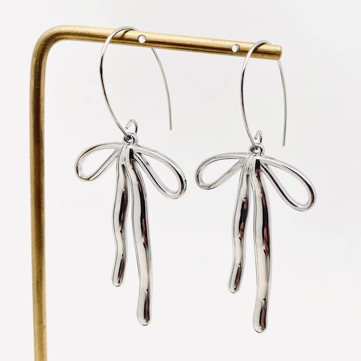 Mio Queena - Wholesale Dangle Earrings - 18k Gold Stainless Steel Bow Dangle Earrings - FGS