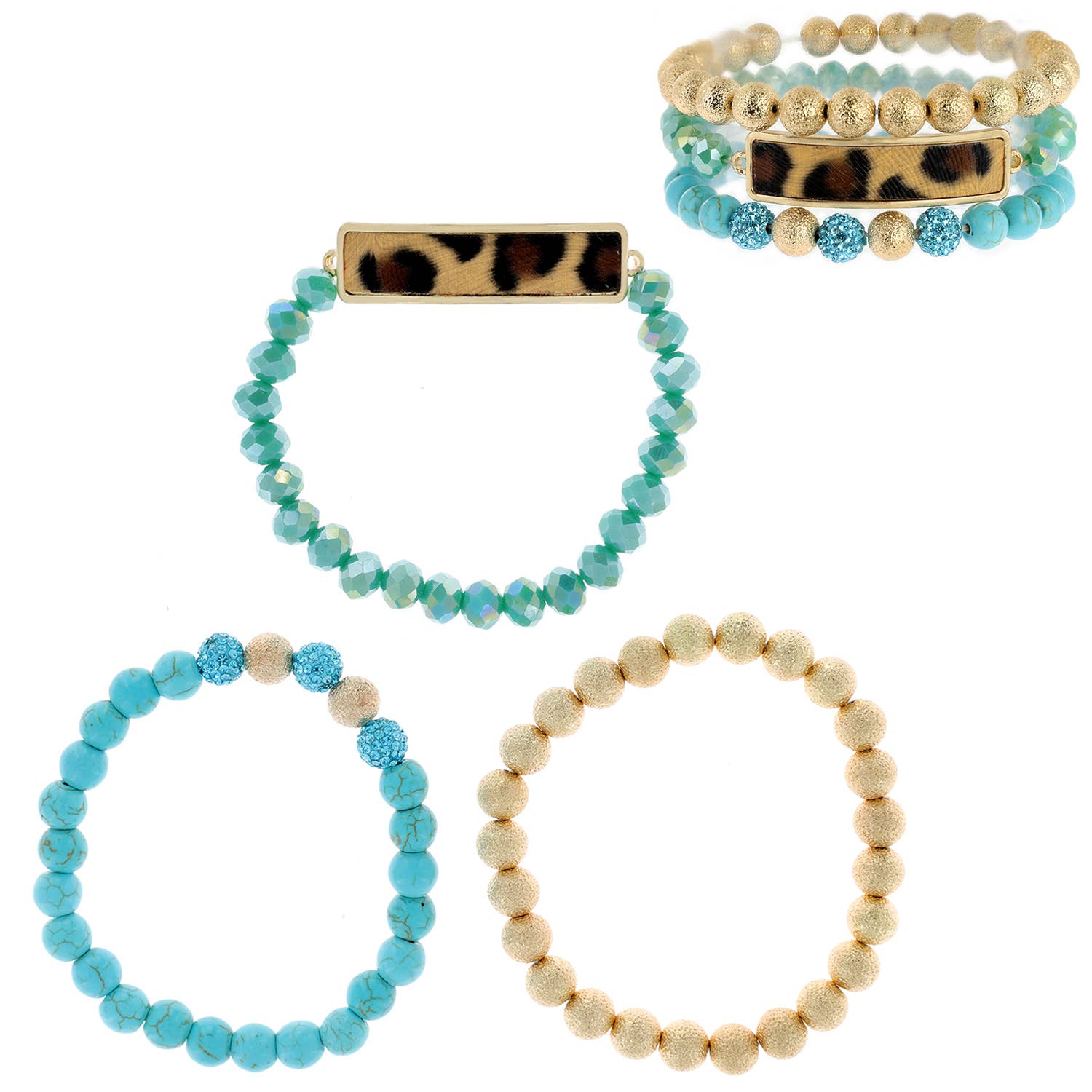 SP Sophia Collection - Wholesale Jewelry Set - 3-Piece Leopard Assorted Bohemian Beaded Bracelet2