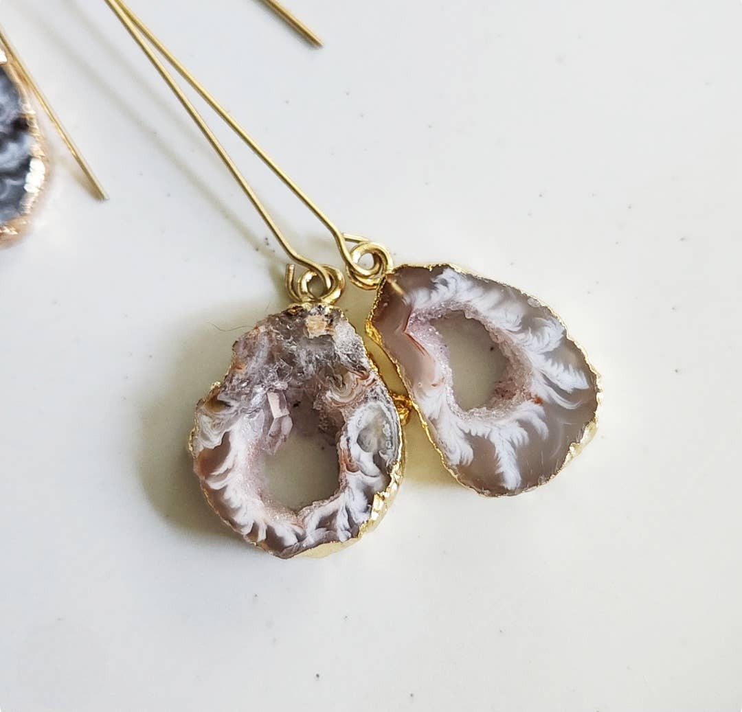 Sara Sela Jewelry - Wholesale Dangle Earrings - Gold Plated Agate/Druzy Dangle and Drop Earrings3