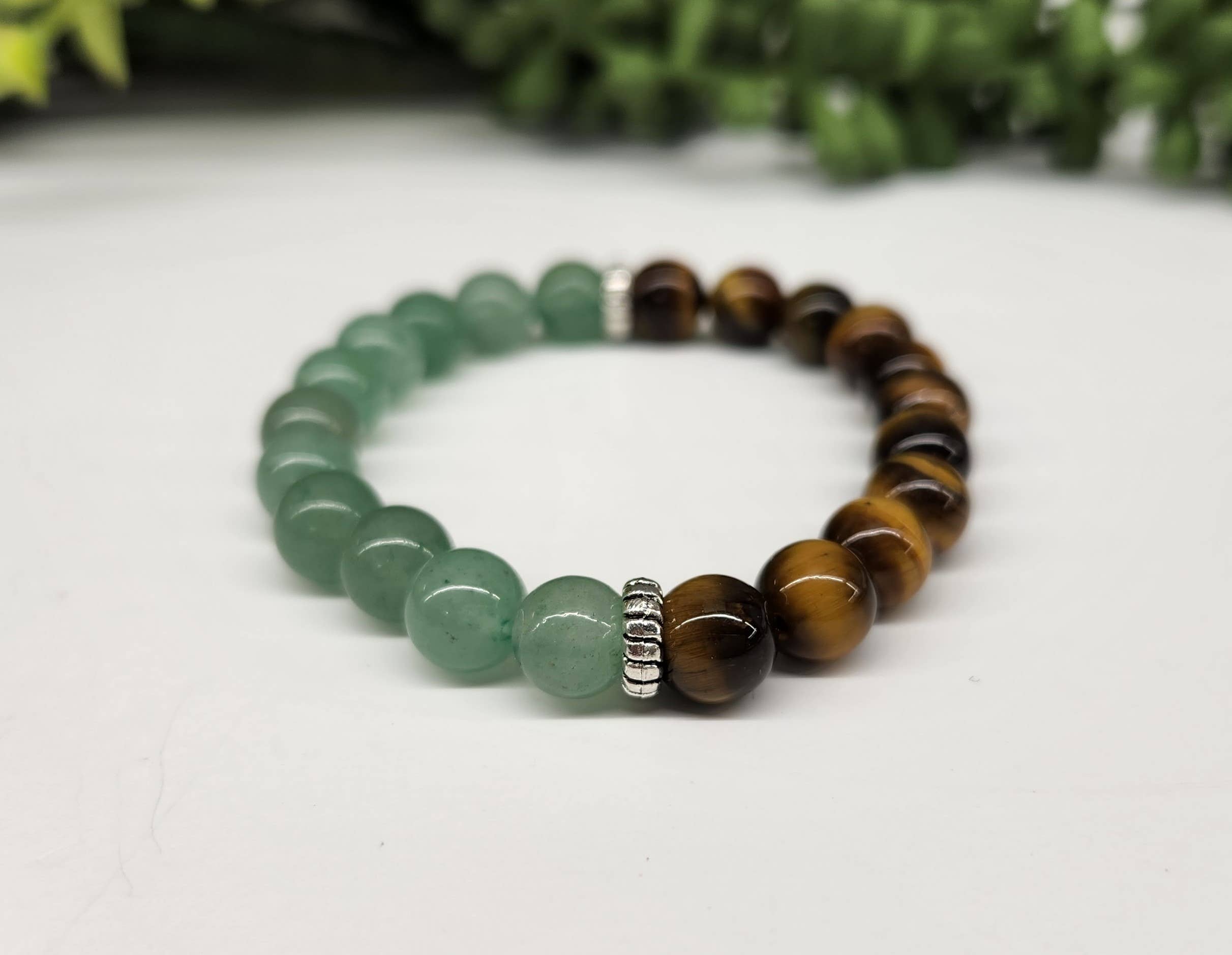 Meraki Gemstones - Wholesale Beaded Bracelet - WEALTH:  Green Aventurine & Tiger Eye Bracelet 8mm Beads2