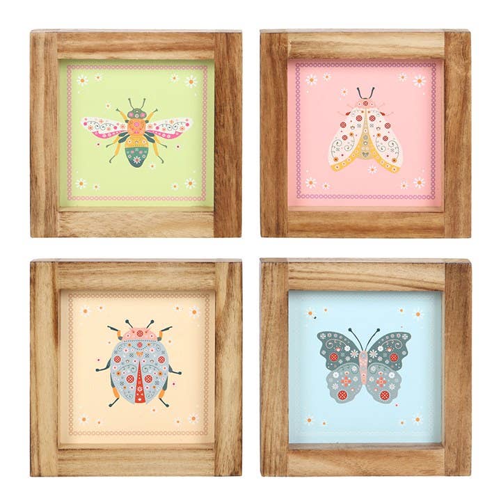 Something Different Wholesale – wholesale Gallery wall set – Set of 4 Floral Bug Framed Wall Art Prints1