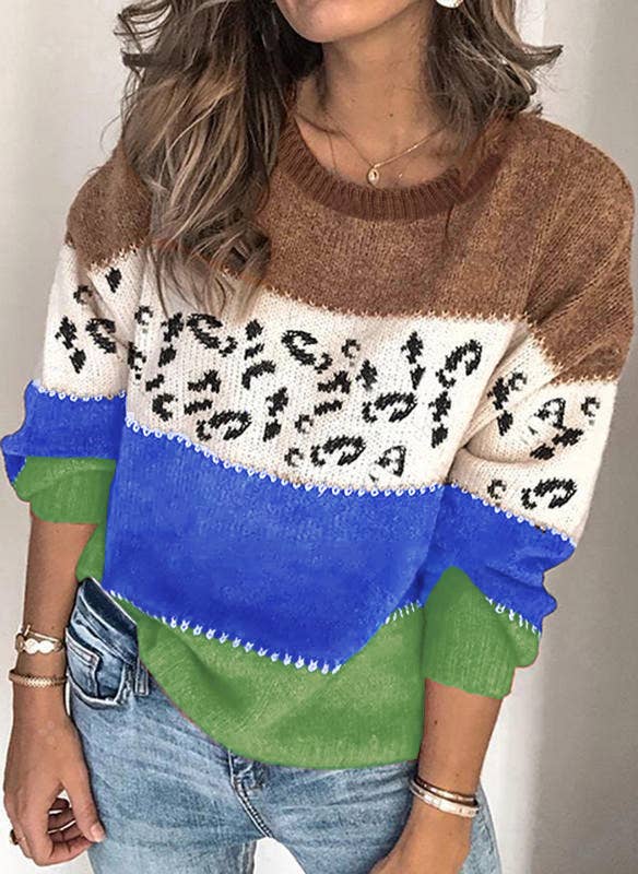 Lily Clothing - Wholesale Knit Sweater - Women's - LEOPARD PRINT PATCHWORK FASHION KNIT PULLOVER13