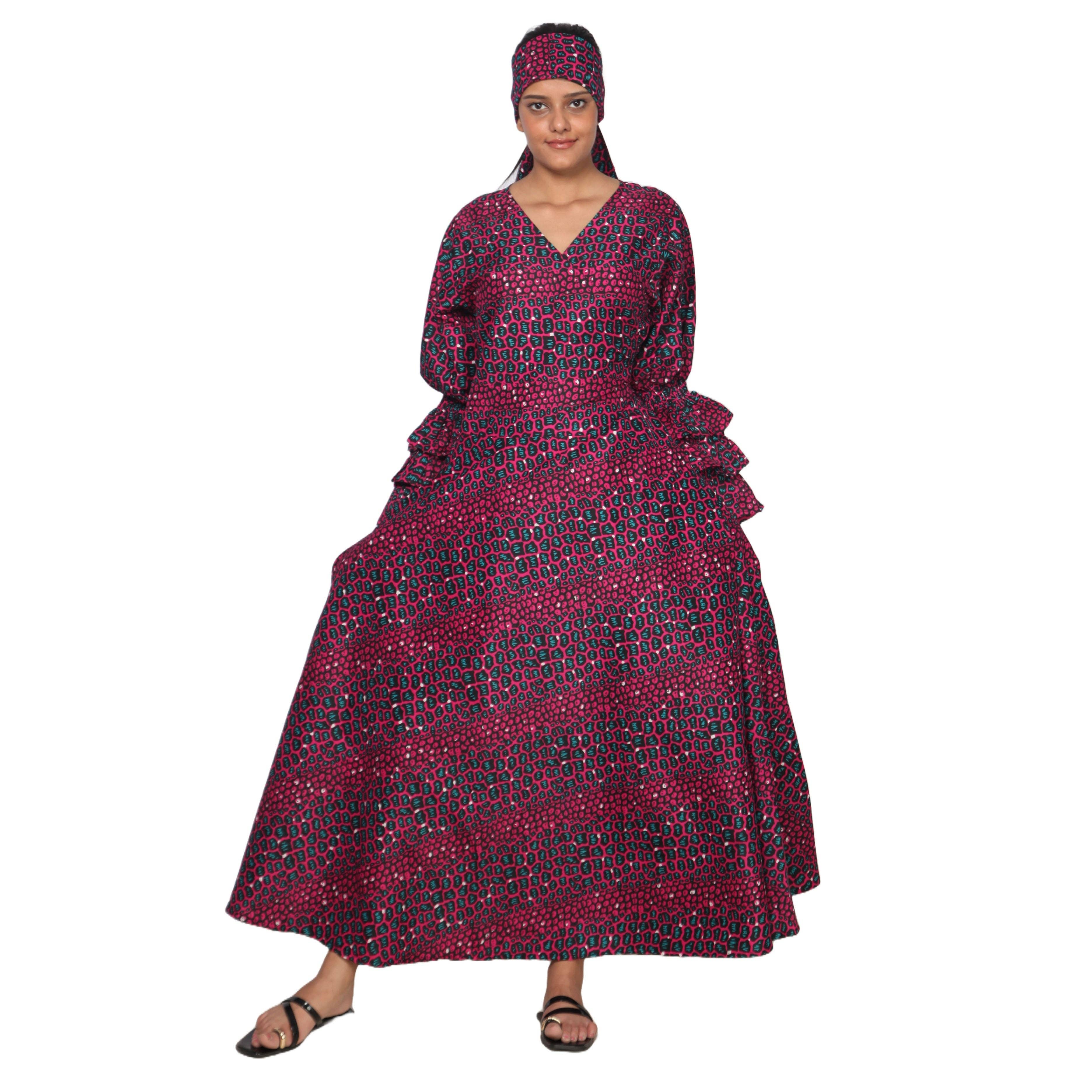 African Stars - Vente Robe – femme - Robe portefeuille en rayonne pour femme avec manches à volants -- FI-R80FS3