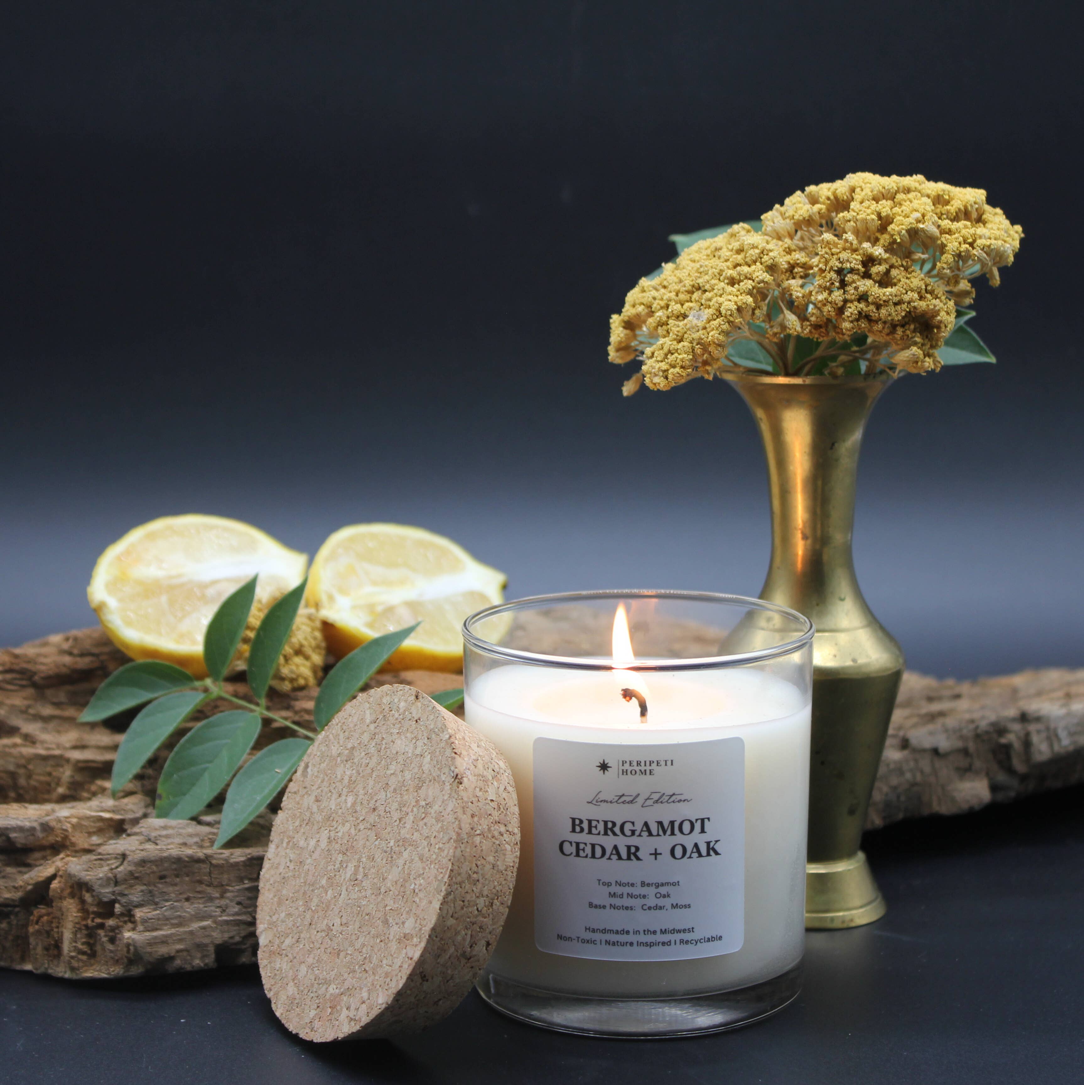 Peripeti Home - Wholesale Jar/Filled Candle - Bergamot, Cedar + Oak Soy Candle, Unisex, Gives Back2