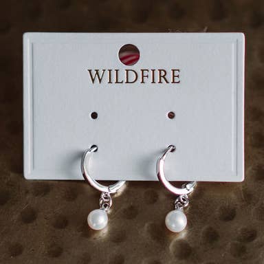 Luxe White Gold Pearl Huggie Earrings for wholesale by Wildfire LLC