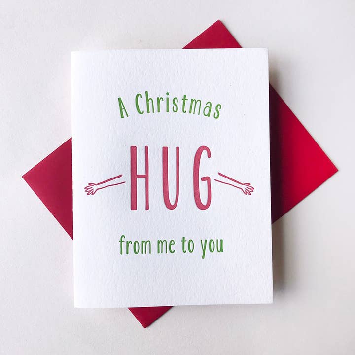 Christmas Hug - Sweet Cozy Letterpress Holiday Card for wholesale by Steel Petal Press