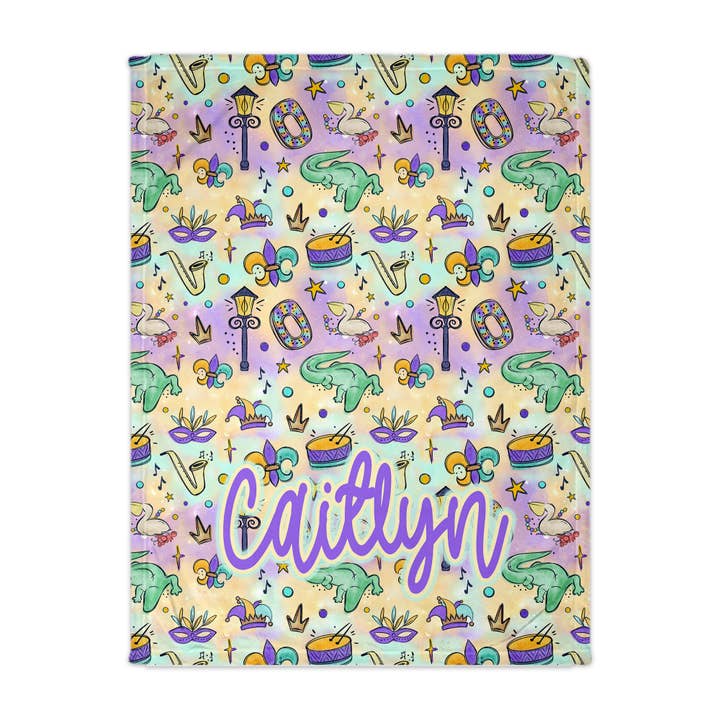 Personalized Mardi Gras Blanket | The Parade Print (Icons) for wholesale by Girls Love A Monogram