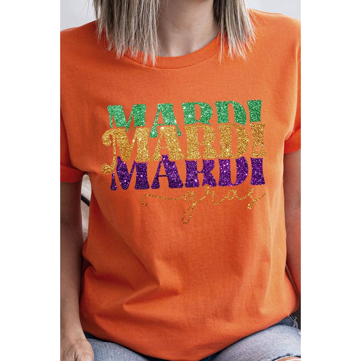 COLORBEAR - Wholesale Screen Printed T-Shirt - Women's - MARDI GRAS,FAUX GLITTER UNISEX SHORT SLEEVE,GRAPHIC10