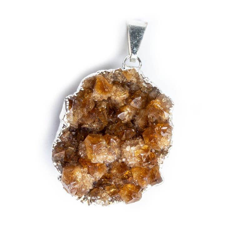 Pendentif focal en cristaux naturels en citrine à feuilles d'argent, 1 pièce pour la vente par The Bead Traders