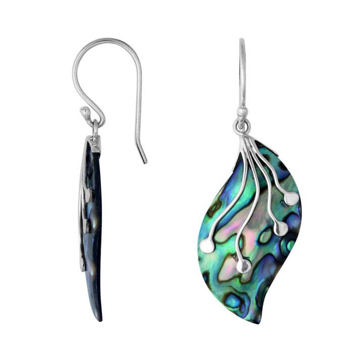 AE-1097-AB Sterling Silver Abalone Shell Leaf Earrings – Wholesale for wholesale by Bali Designs