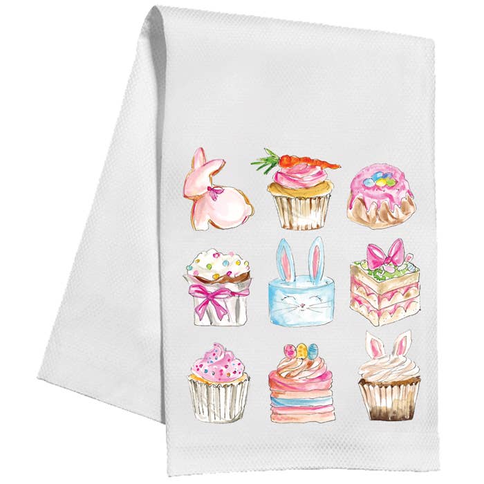 Easter Treats Bunny Cookie, Carrot Cup Cake Kitchen Towel for wholesale by RosanneBeck Collections