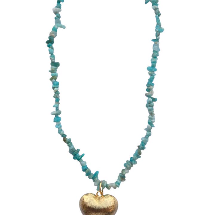 Amazonite Beaded Chip Heart Necklace ✦ NC-SJ0331 for wholesale by Simply Jewels