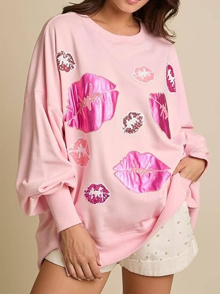 Cute Sequins Lip Loose Valentine's Sweatshirt DP25H788 for wholesale by Dipped Shop