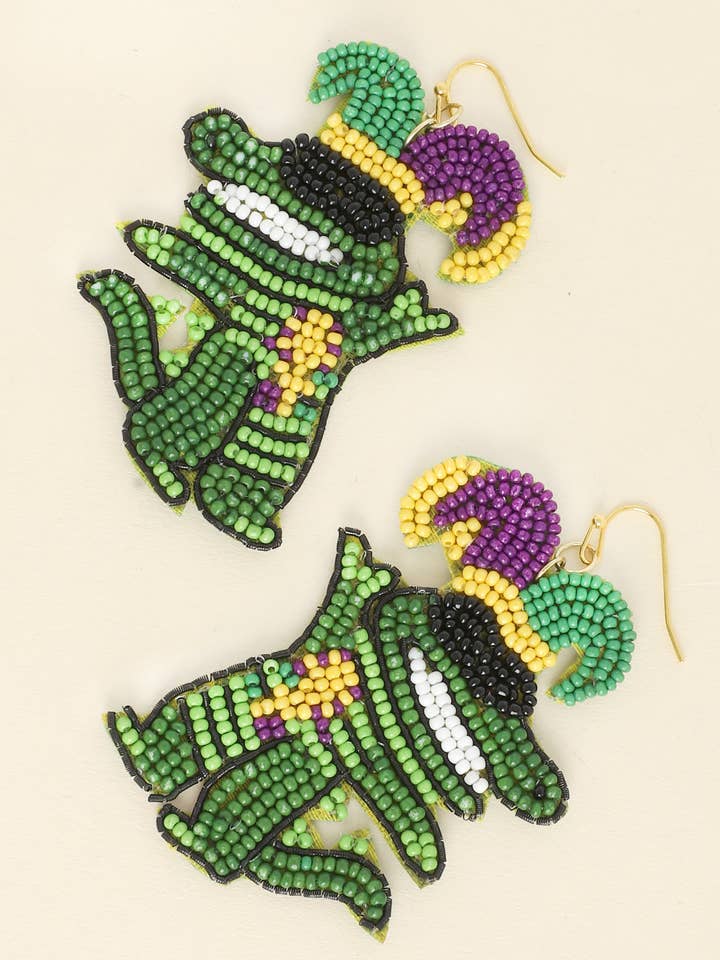 Jester Hat Mardi Gras Alligator Beaded Earrings for wholesale by SP Sophia Collection