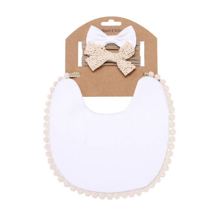 Little Trendy - Wholesale Bib - Baby - Newborn Baby soft bamboo cotton lace Bib and headband Set