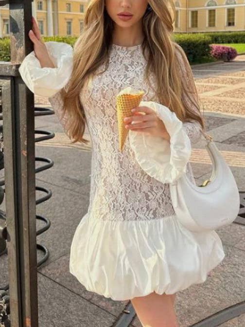 A Sleek Sheer Lace Cake Dress for wholesale by Rosa Clothing