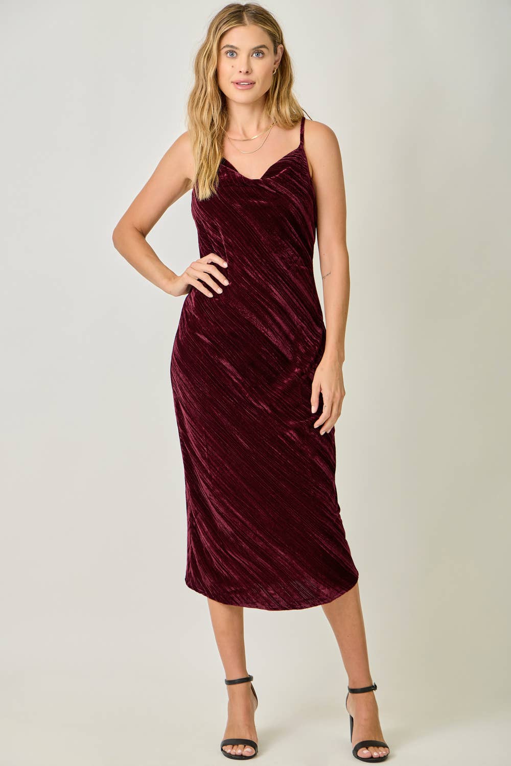 Mystree - Wholesale Dress - Women's - 61297 Cowl Neck Crinkle Velvet Slip Dress3