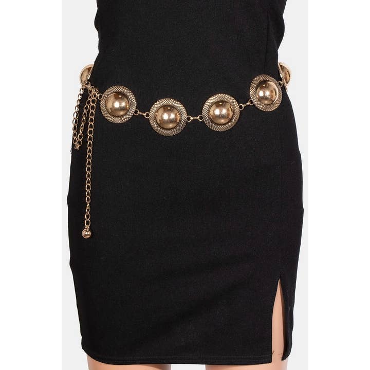 Collections by Fame Accessories - Wholesale Belt - Women's - Metallic Dome Disc Chain Belt