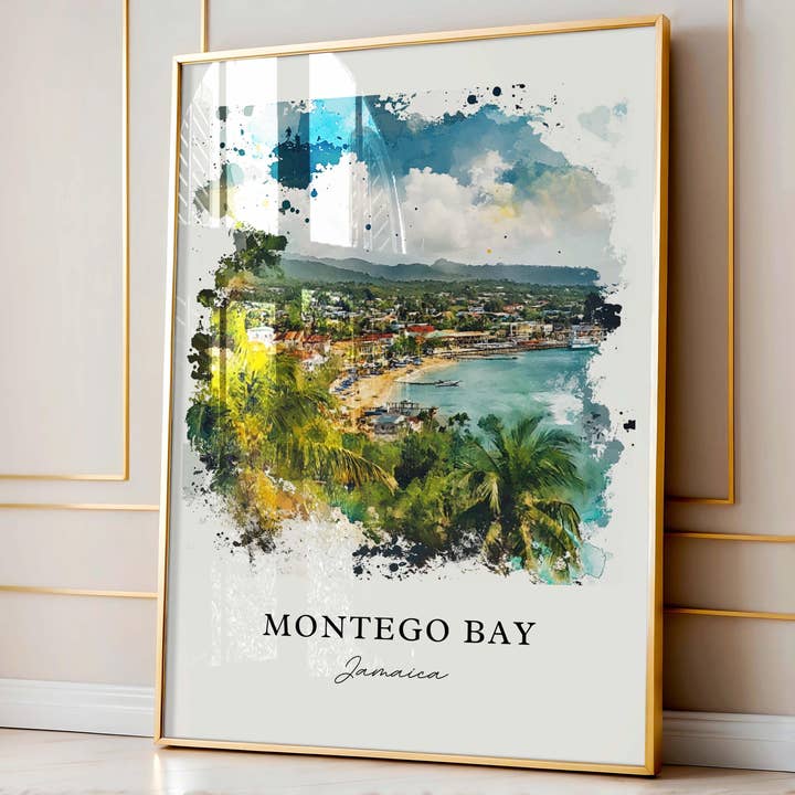 Premium Travel Art - Wholesale Art Print - Montego Bay Wall Art, Montego Bay Print, Jamaica Watercolor Art, Montego Bay Gift, Jamaica3