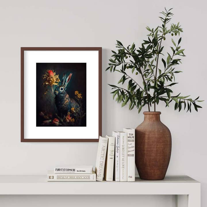 Salty Alyce - Vendita all'ingrosso Stampa artistica - Coniglio vintage Moody in pittura floreale antica AS1363
