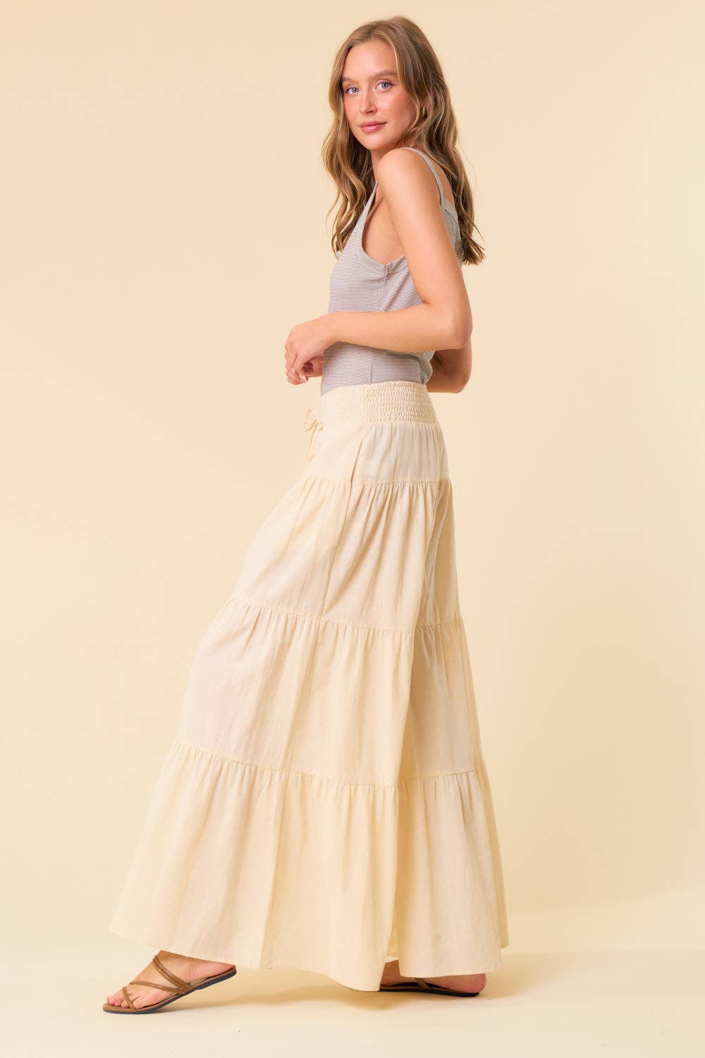 Doe and Rae - Wholesale Pants - Women's - TIERED WIDE PANTS WITH SMOCKED WAIST - 8763P1